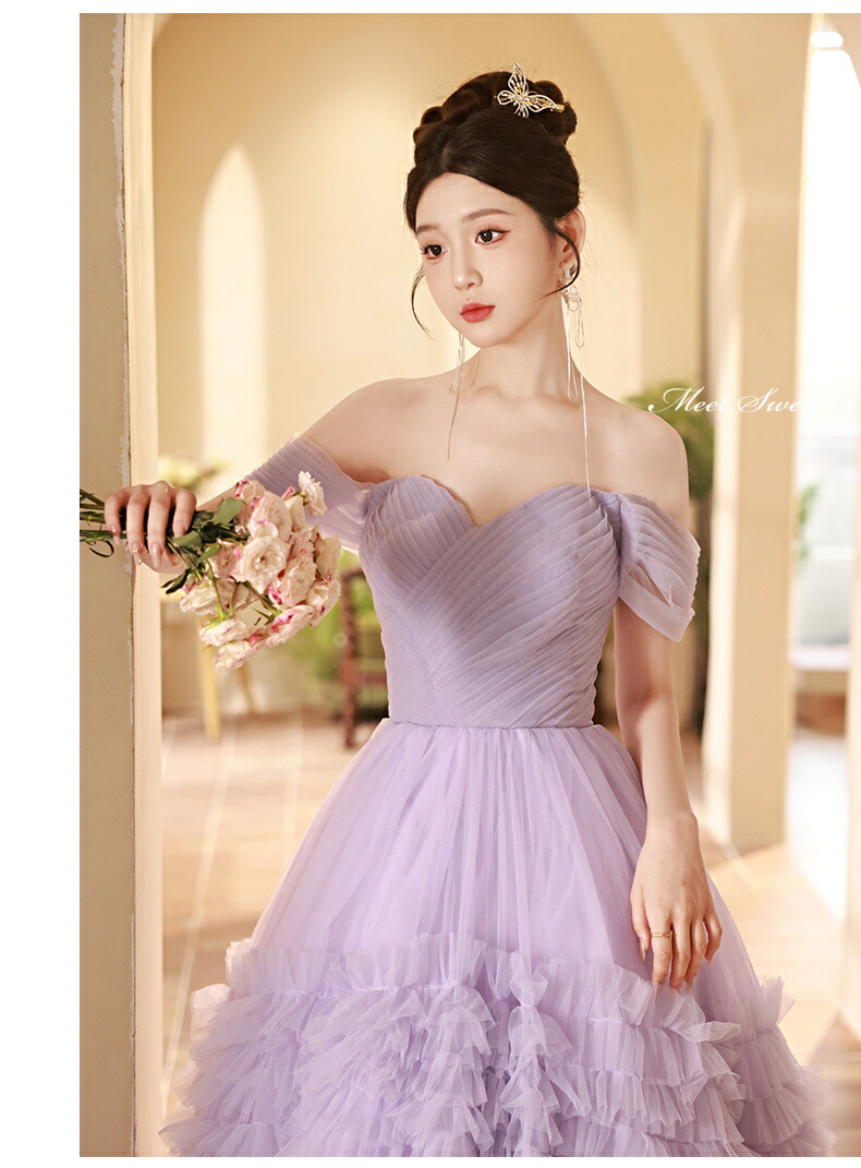 楽天市場】カラードレス プリンセスライン パープル フリル 紫 オフ