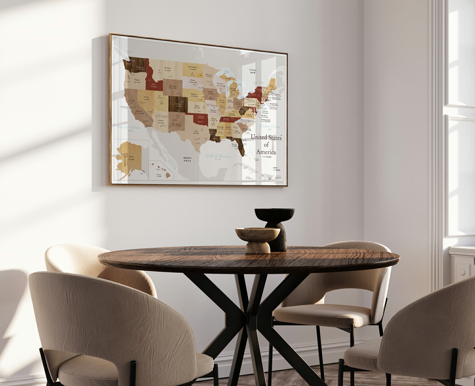 楽天市場】アメリカ 地図 合衆国 ポスター木目調 A2サイズ 室内用