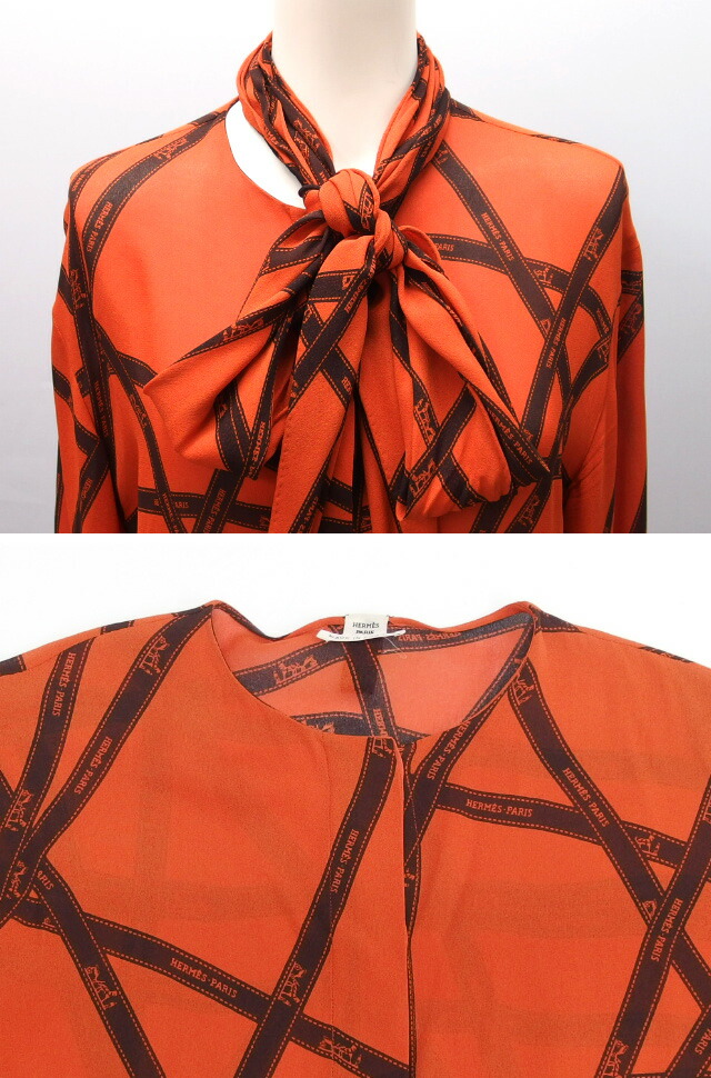 楽天市場】エルメス ボルデュックリボン柄 スカーフ付き ブラウス