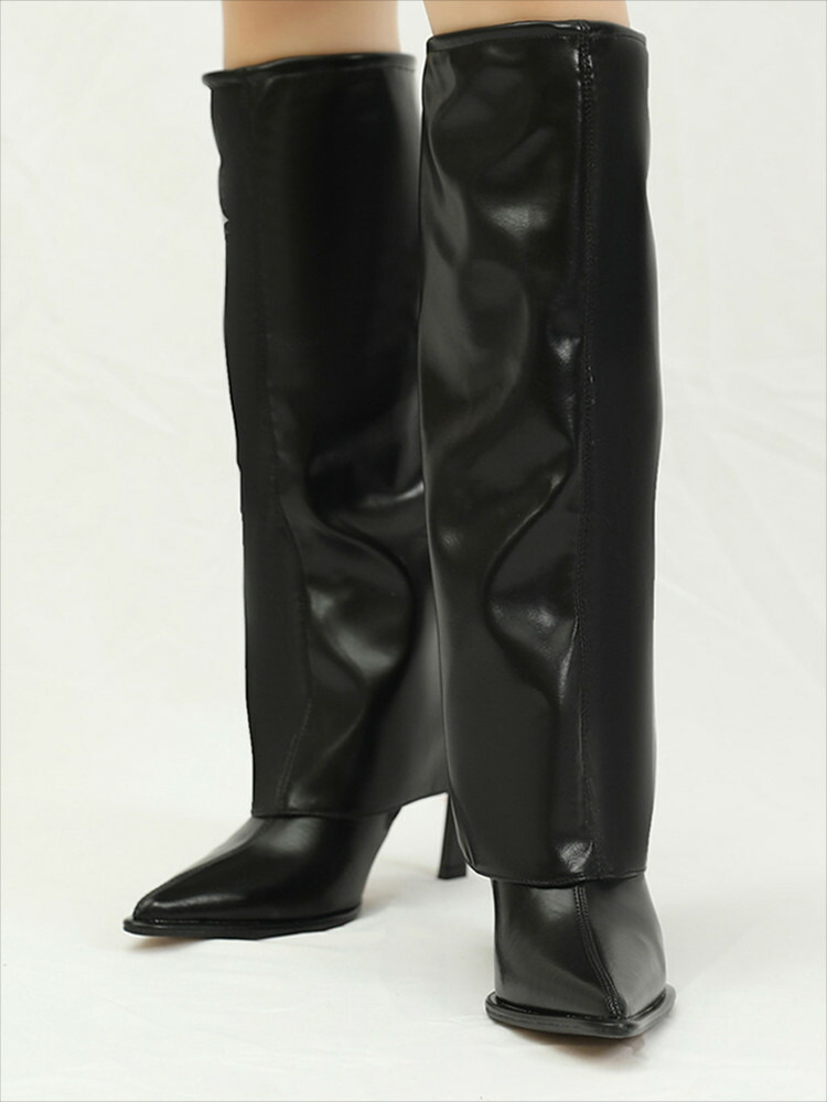 楽天市場】ロングブーツ PUレザー ブーツ ストレッチ ゆったり