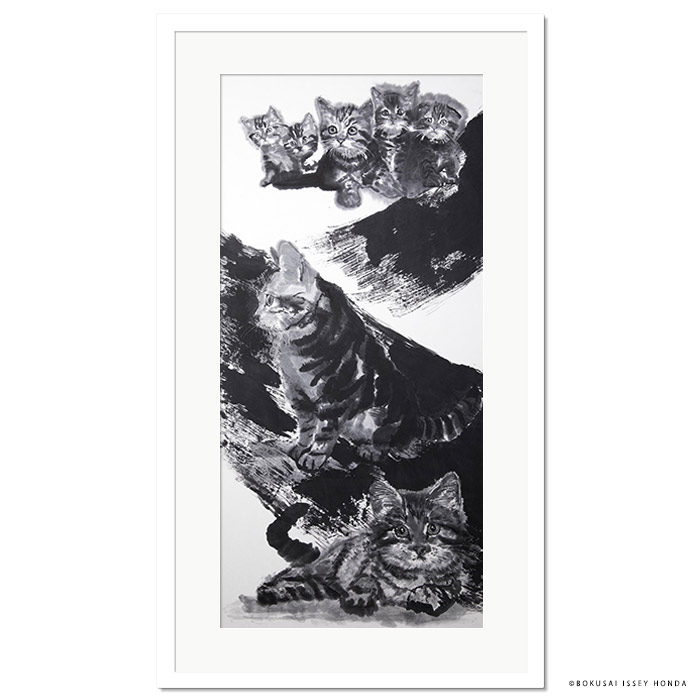 楽天市場】本田一誠 猫水墨画【夢想】モダンなグレー系インテリアに