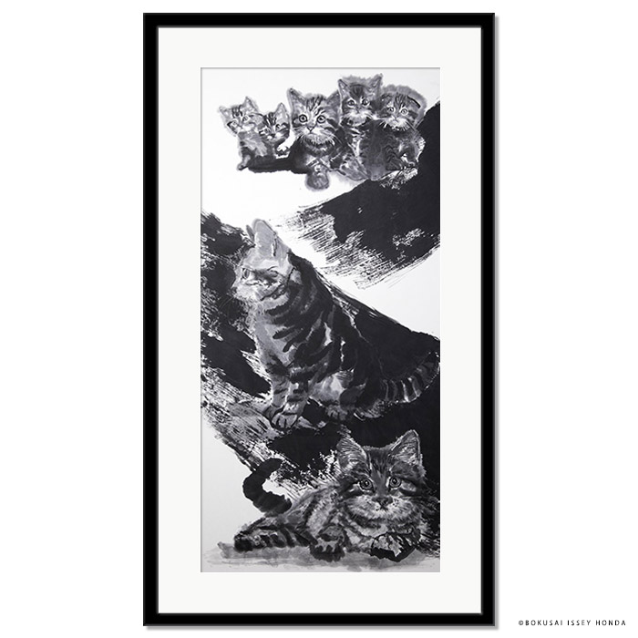楽天市場】本田一誠 猫水墨画【夢想】縦長 モダンなグレイッシュ