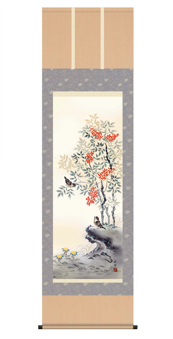 楽天市場】【2/20 限定クーポン】 掛け軸 【 開運 掛軸 南天に雀 [花鳥