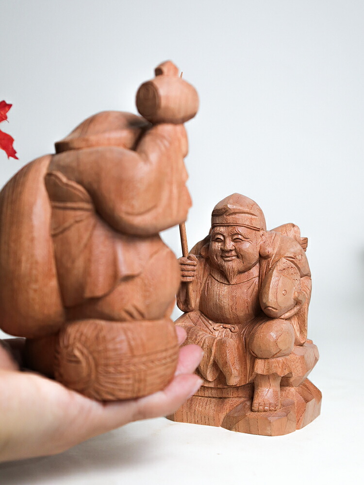 楽天市場】恵比寿大黒 木彫り一刀彫 / 素材：けやき（置物 木彫 縁起物