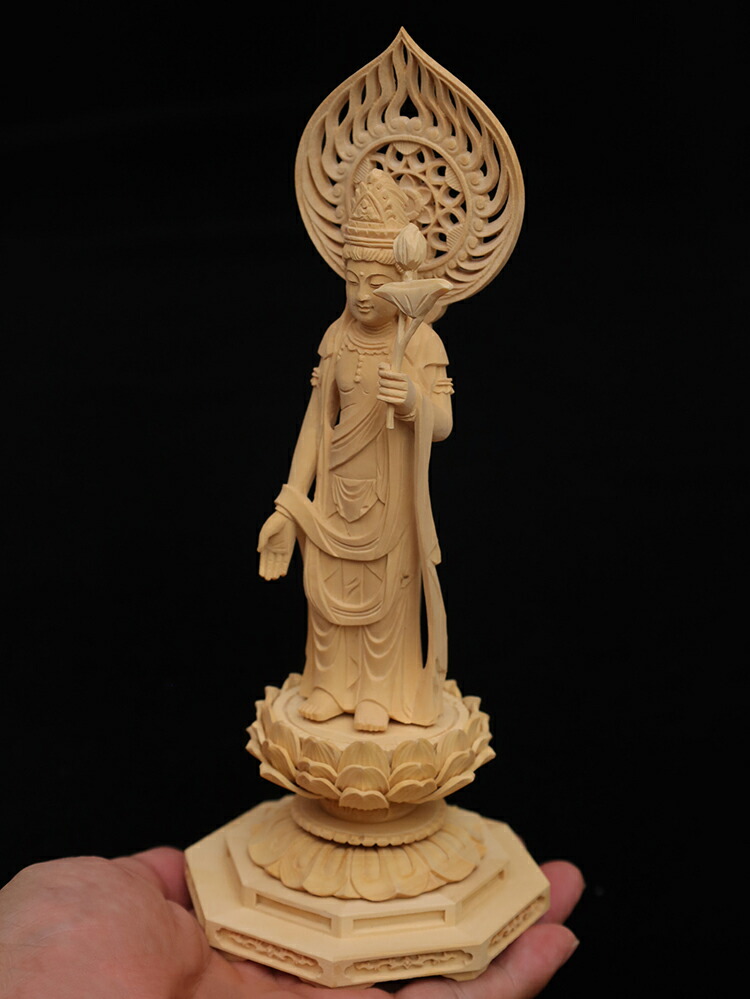 楽天市場】【総高21cm】観音菩薩 木彫り 仏像仕様：無垢 / 素材：柘植