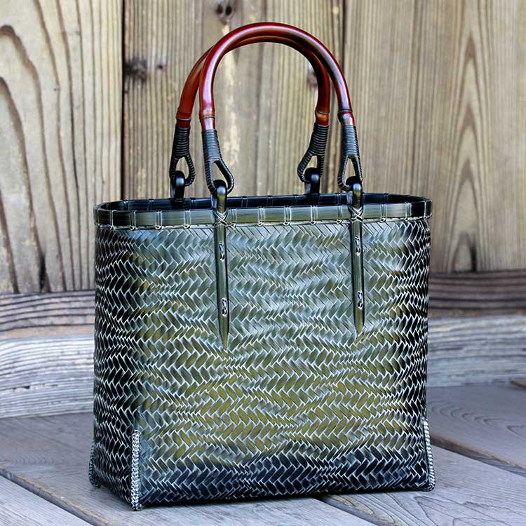 楽天市場】【受注生産 お届けまで約2ヶ月】黒編み波網代竹籠バッグ