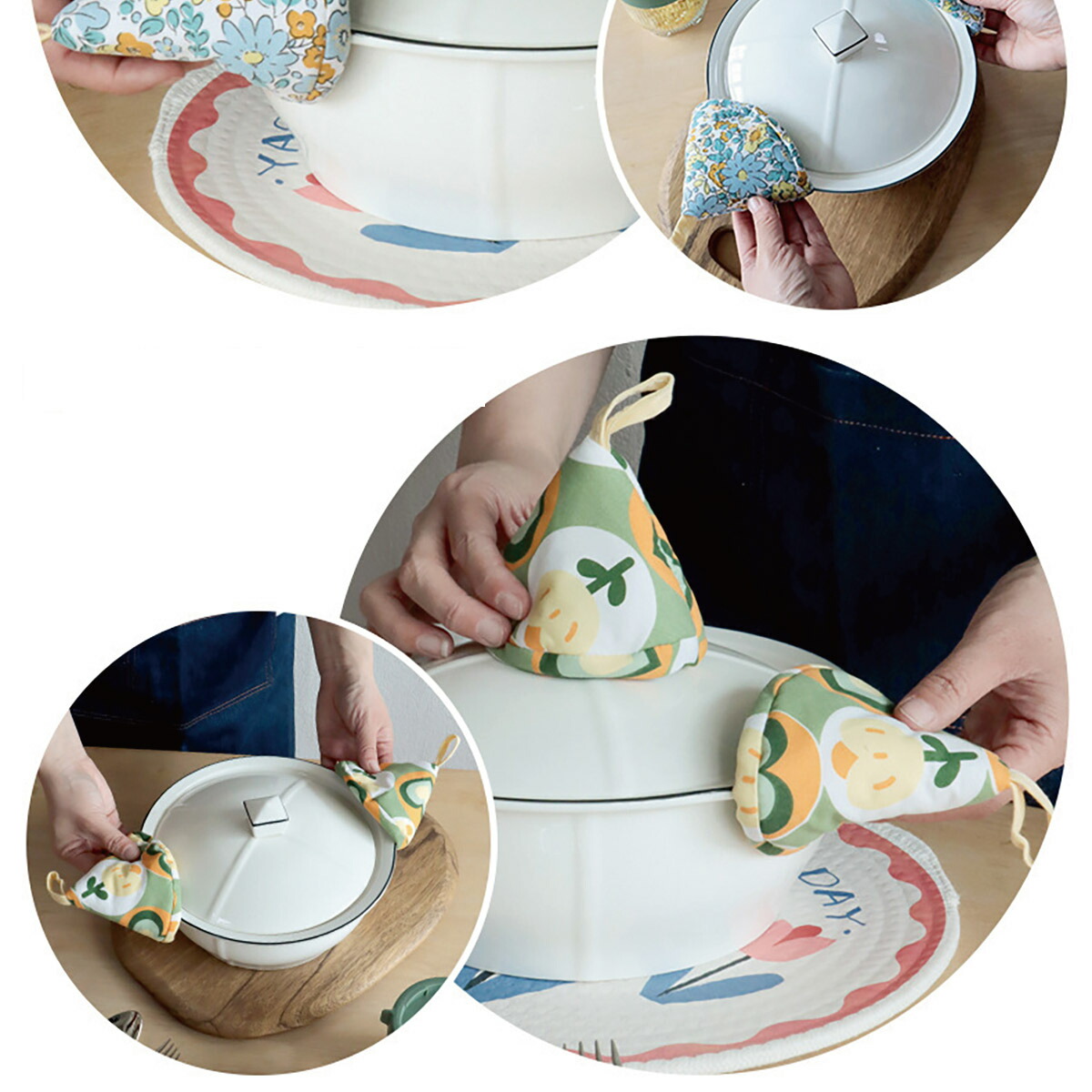 楽天市場】鍋つかみ 三角 ミトン 3個セット コットン ステッチ ミニ 鍋