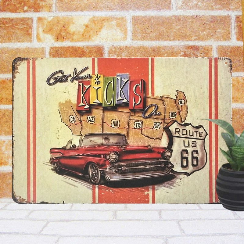 楽天市場】アートパネル 車 ヴィンテージ ルート66 ブリキ看板 アメ車