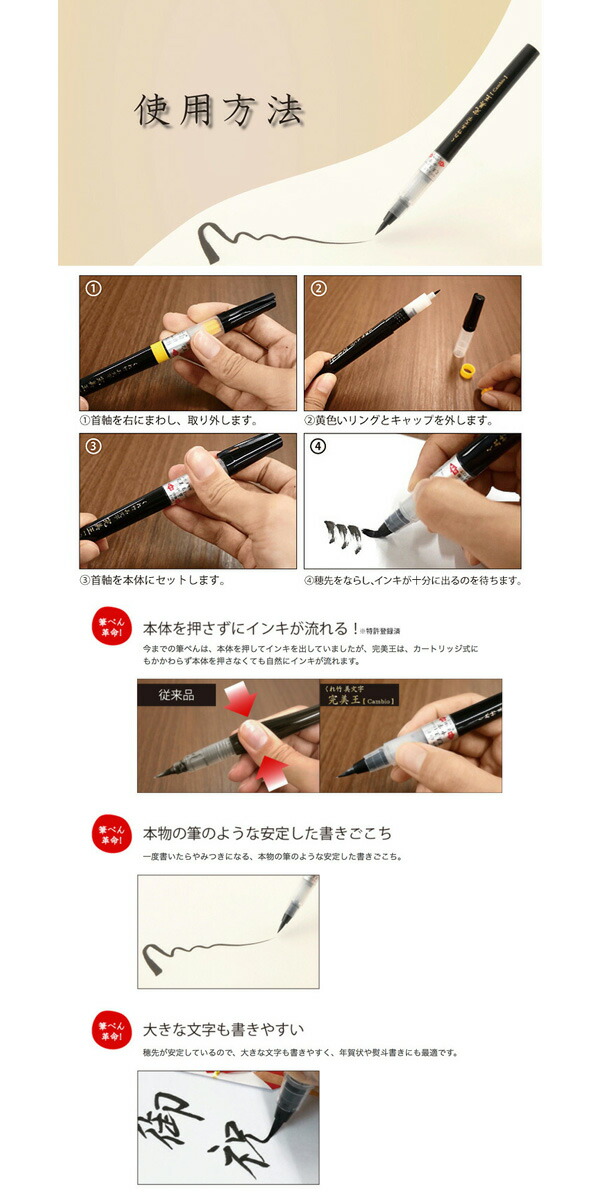 楽天市場】呉竹 筆ぺん 完美王 中字 墨液 カートリッジ式 XO50-10S【G