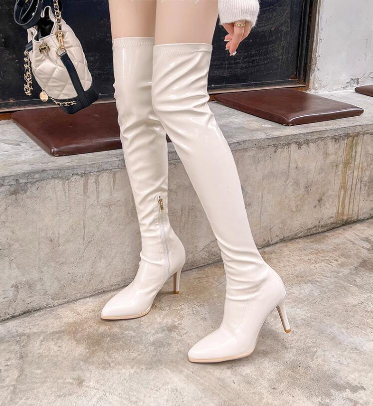 楽天市場】レディースブーツ ニーハイブーツ エナメル 9センチ 超