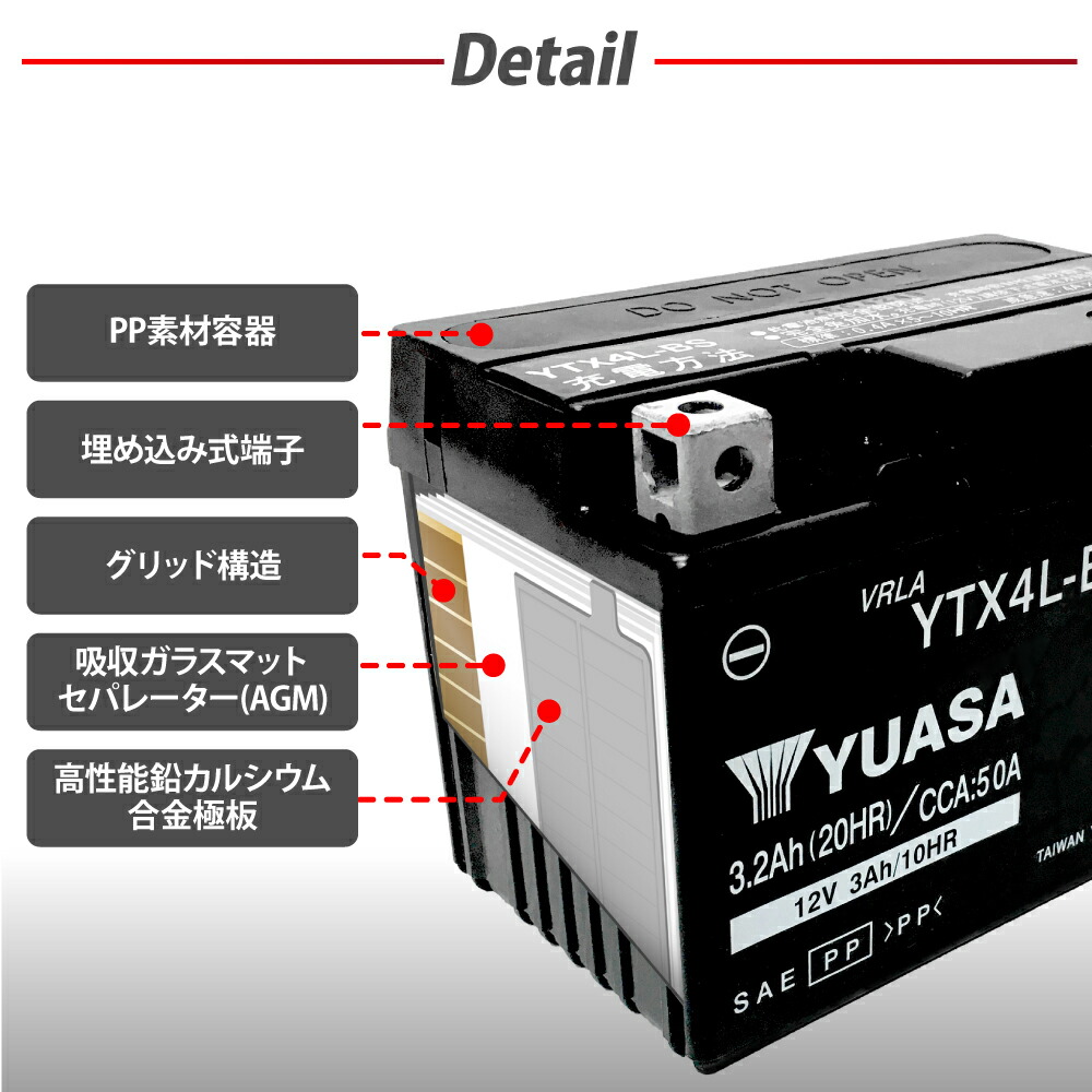 楽天市場】YTX14-BS バイク バッテリー YUASA 液入 充電済 台湾ユアサ