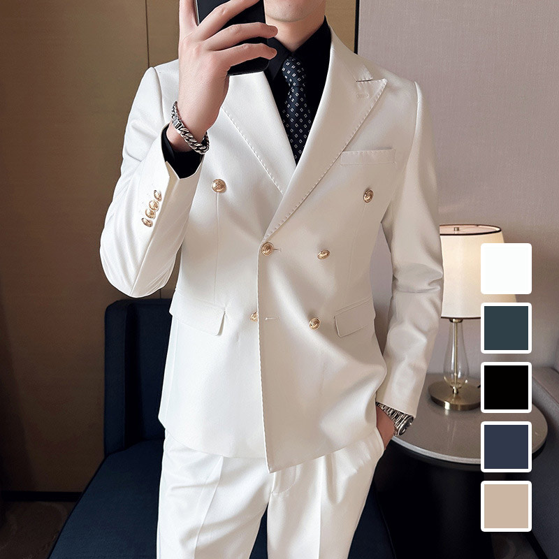 楽天市場】全5色 メンズスーツ 無地 ダブルブレスト ビジネススーツ