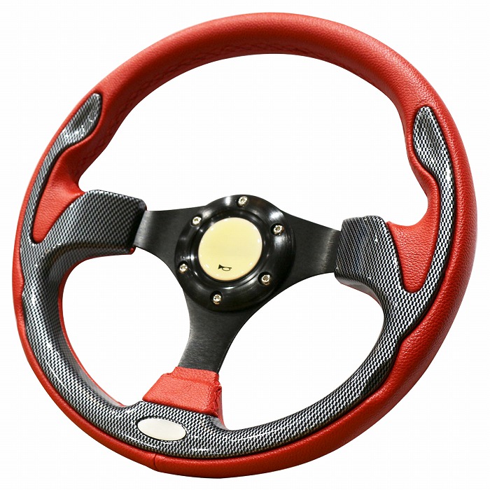 楽天市場】カーボン調パネル レザー＆ステッチ ステアリング 320φ 赤