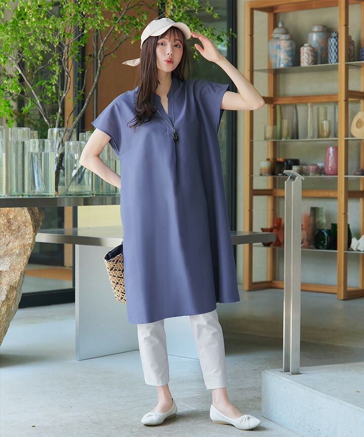 楽天市場】フレンチスリーブリネンスキッパーシャツワンピース