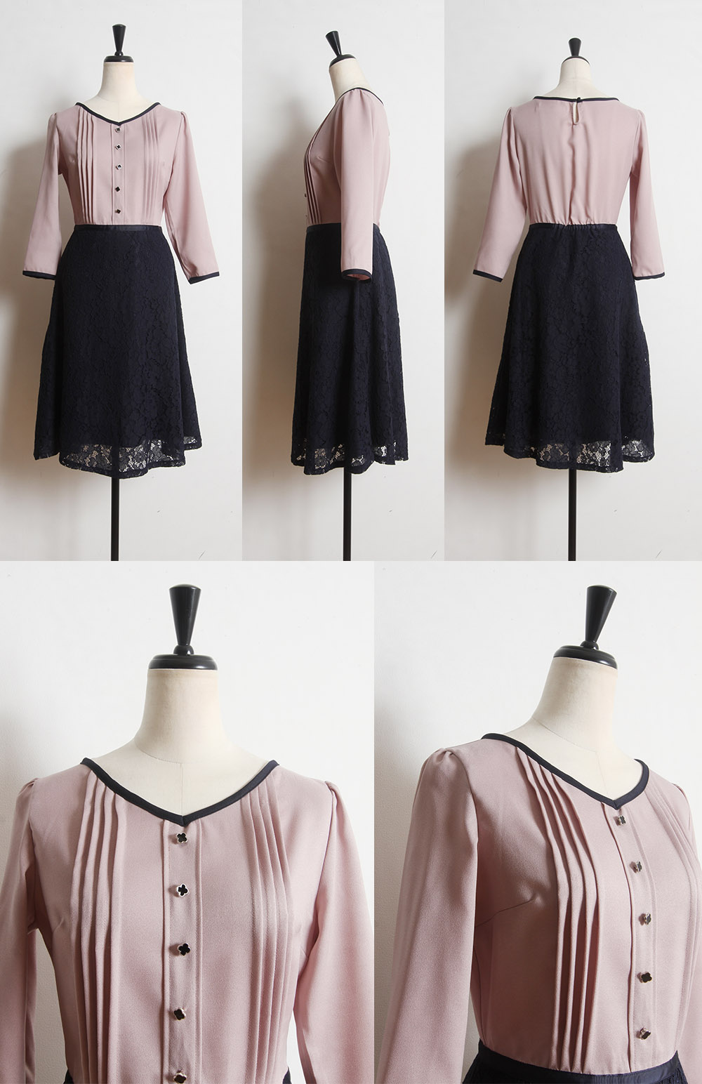 楽天市場】品良く決まる☆レース切替フラワー釦バイカラーワンピース