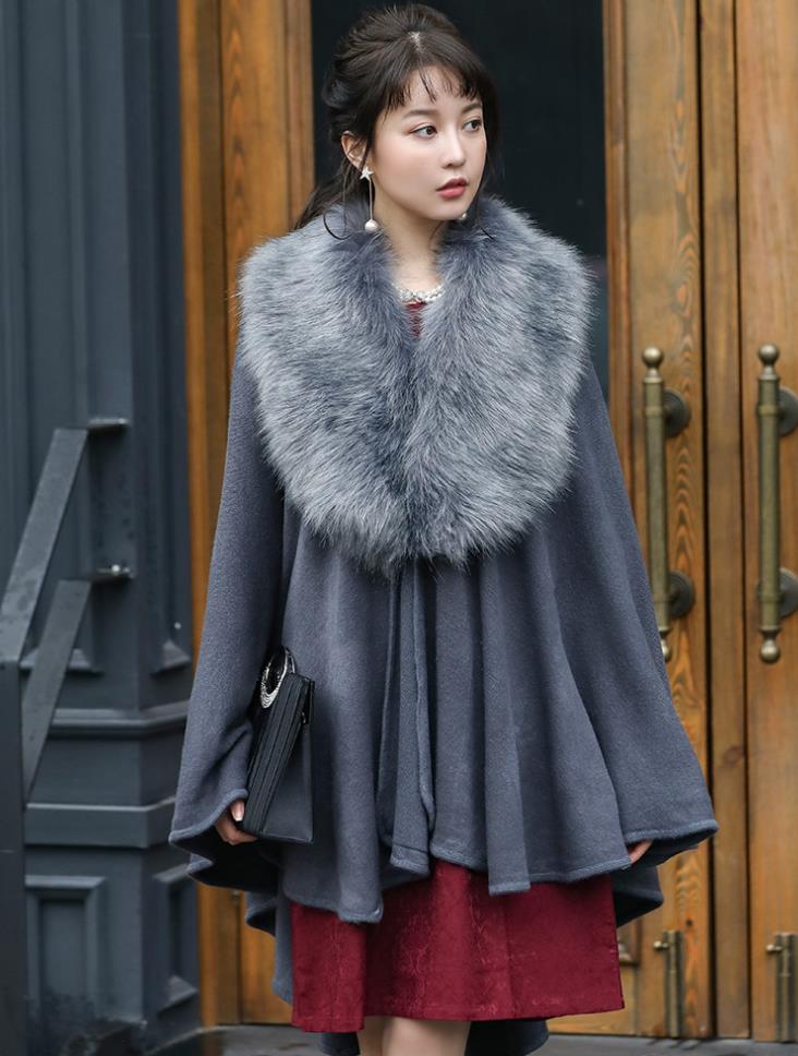 楽天市場】フェイクファー ポンチョ コート ケープ コート 無地 大人