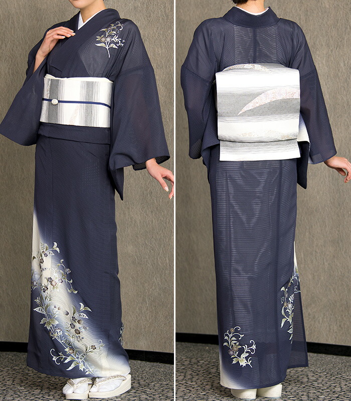 楽天市場】【 仕立済み 】【 正絹絽付下げ 銀彩洋花 】【 グレー