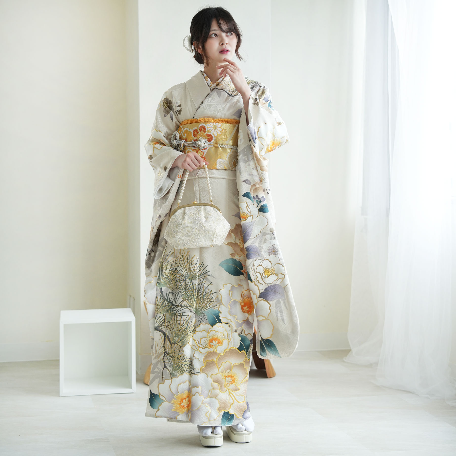 楽天市場】【レンタル】【振袖 正絹着物+袋帯 21点セット 絵羽 象牙色