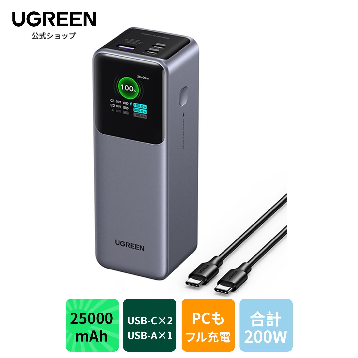 楽天市場】UGREEN Nexode モバイルバッテリー (25000mAh・200W) 3