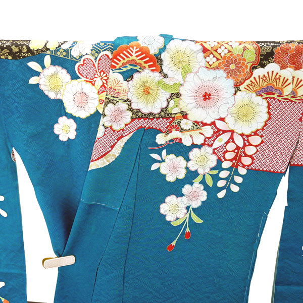 楽天市場】仕立て付き 正絹 振袖単品 f-006-t 青緑 ブルー グリーン