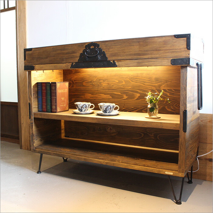 楽天市場】古民具 長持 リメイク 飾り棚 照明付き 無垢材 和モダン