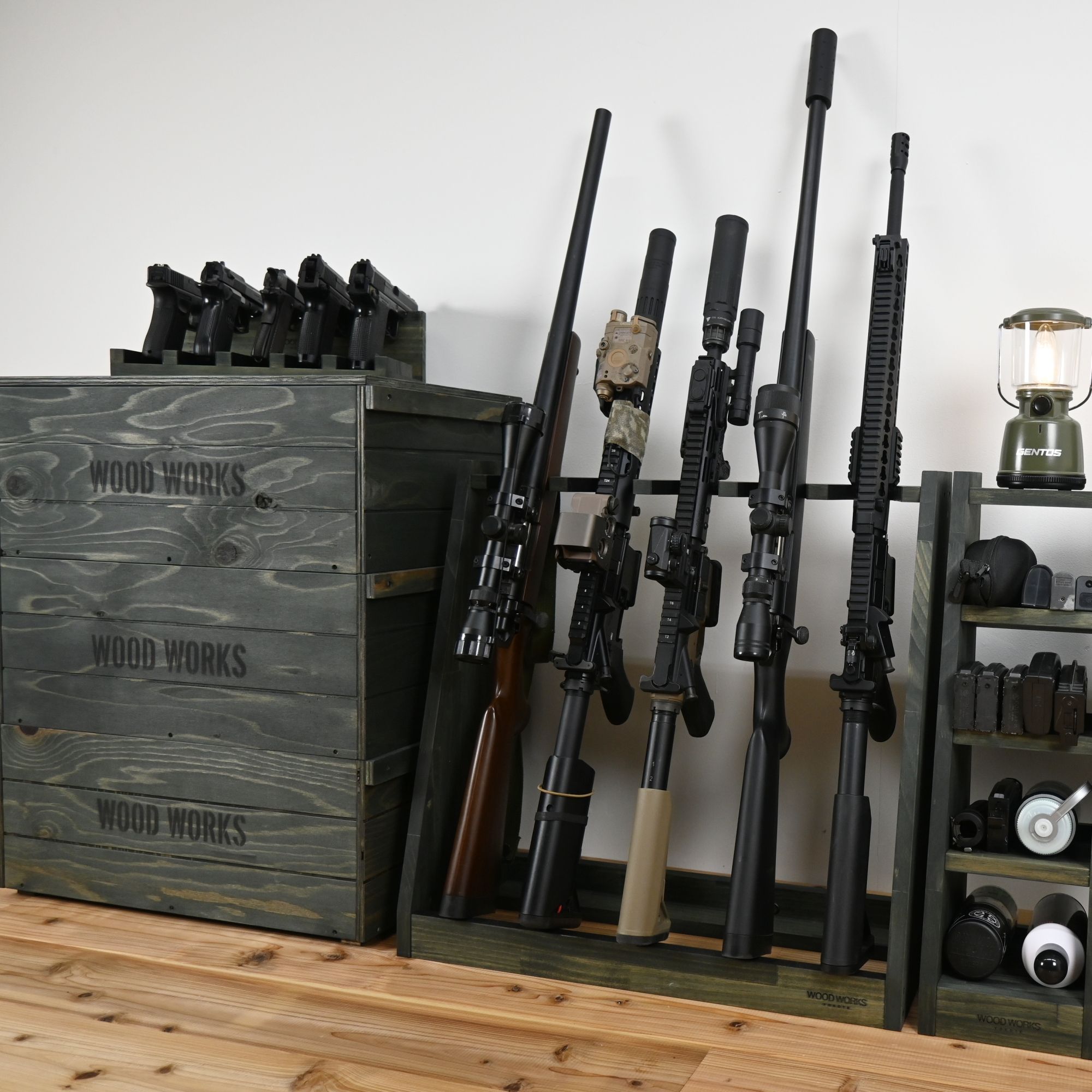楽天市場】月間優良ショップ連続受賞 WOODWORKS ガンラック 5丁掛 （色