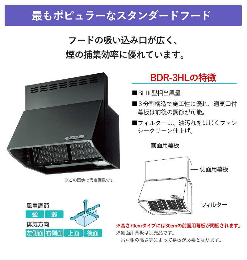 楽天市場】ナスラック ブーツ型 レンジフード 間口75cm 高さ70cm