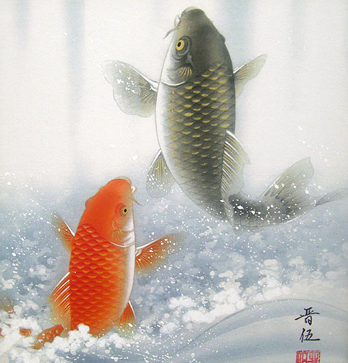 楽天市場】【色紙額】鯉の滝登り！佐藤 晋伍 横37×縦40cm 【送料無料