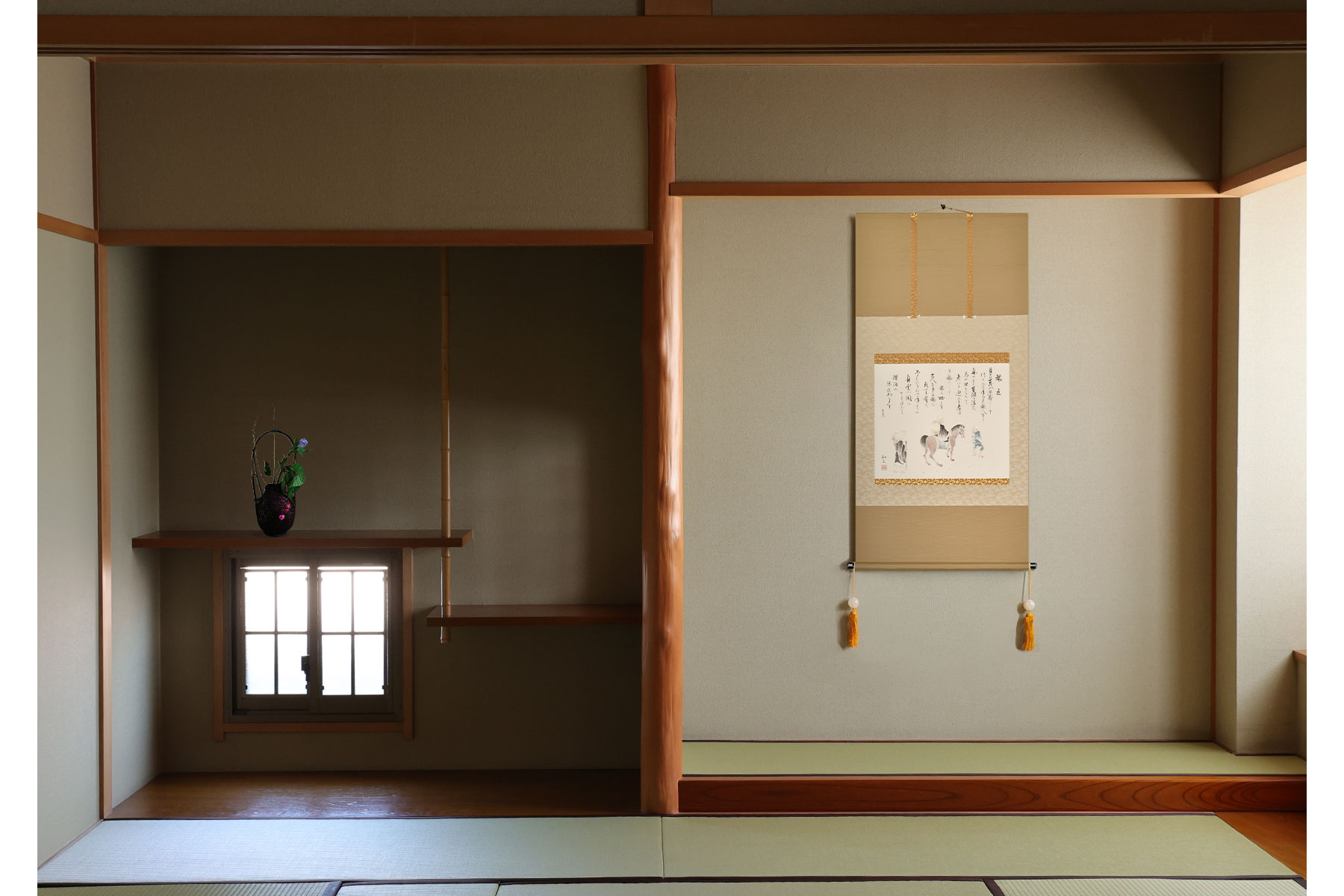 楽天市場】掛け軸「旅立」 西嶋和文 尺八横 サイズ：65×138cm 桐箱付