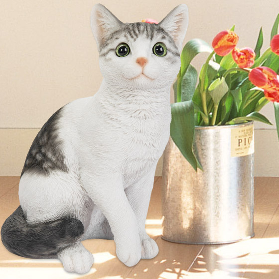 楽天市場】お座りサバトラ白猫（大） 25 x 17 x 30.5cm (幅x奥x高)本物