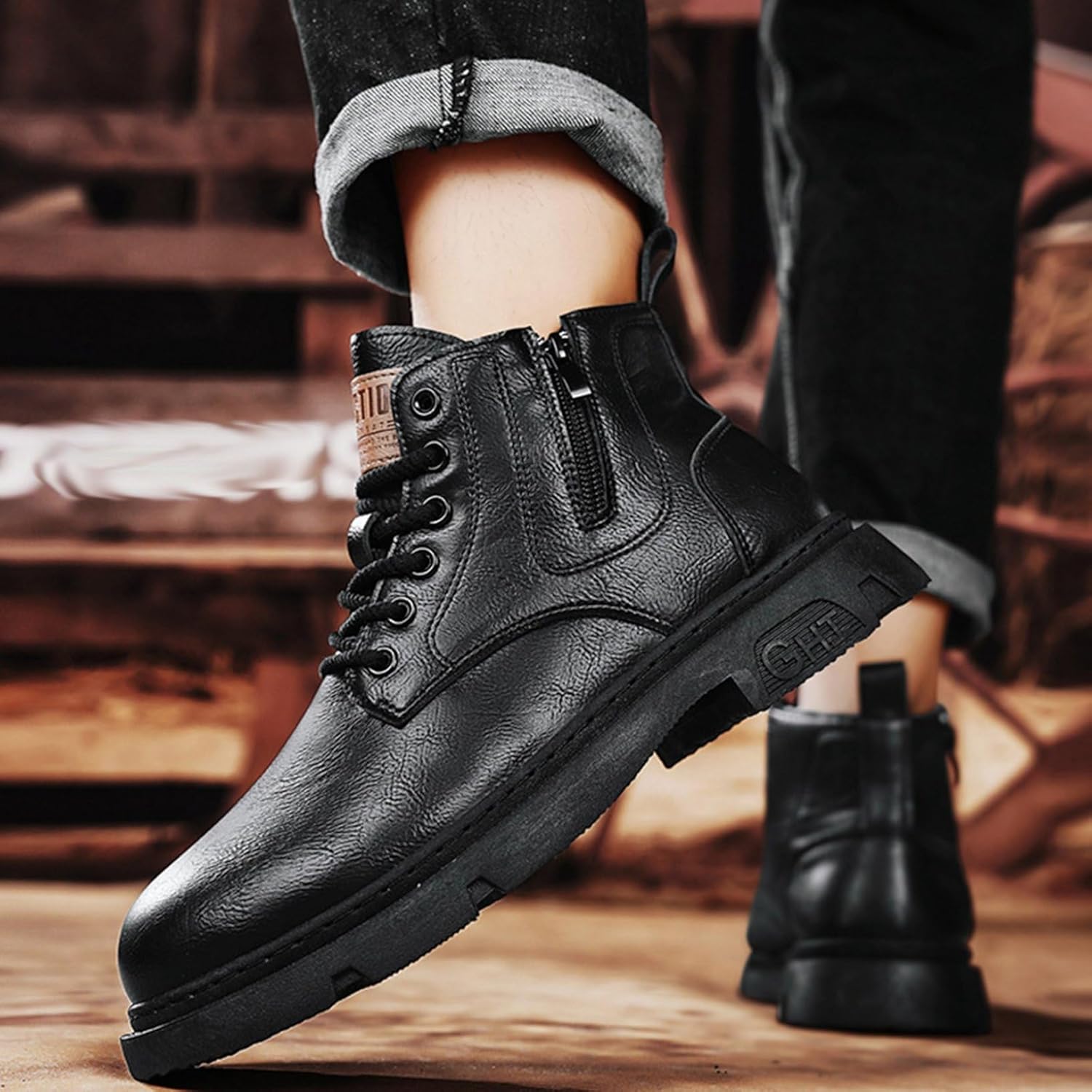 楽天市場】ショートブーツ バイクブーツ メンズ サイドジップ レース