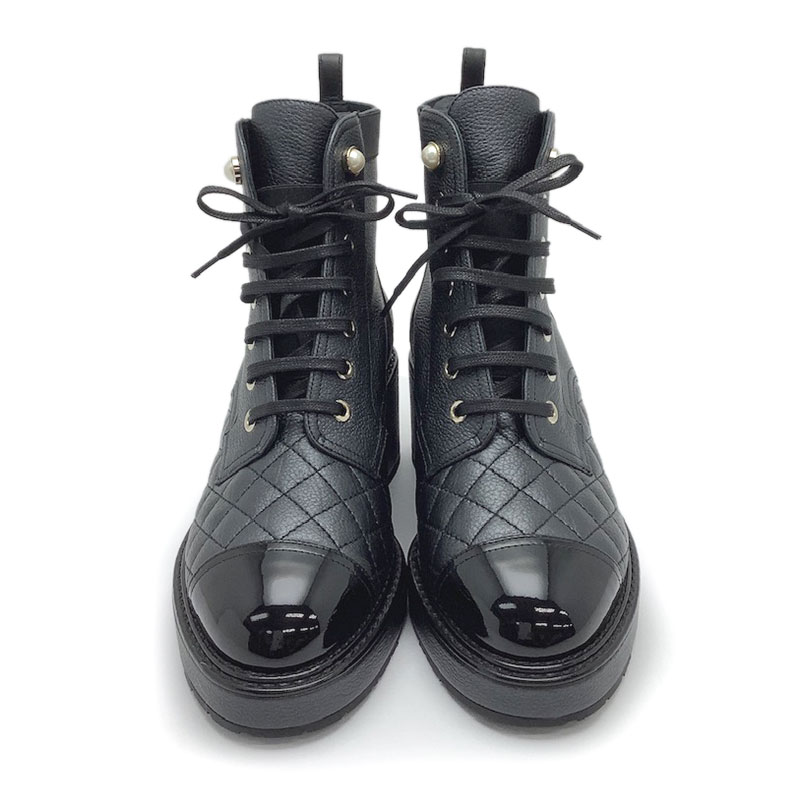 楽天市場】CHANEL シャネル ショートブーツ カーフ パテントレザー