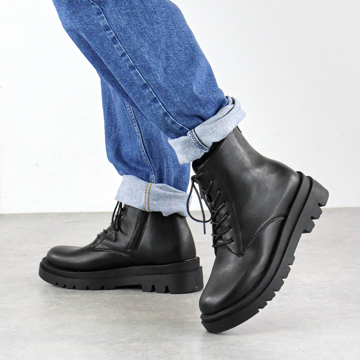 楽天市場】ショートブーツ レディース 厚底 黒 5cmヒール 軽量 サイド