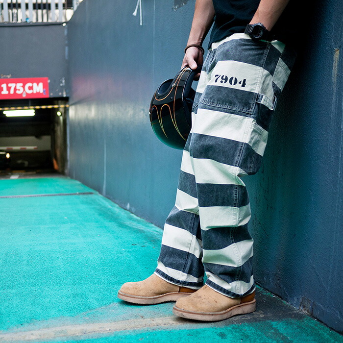 楽天市場】【送料無料】囚人パンツ プリズナーパンツ ボーダー 柄