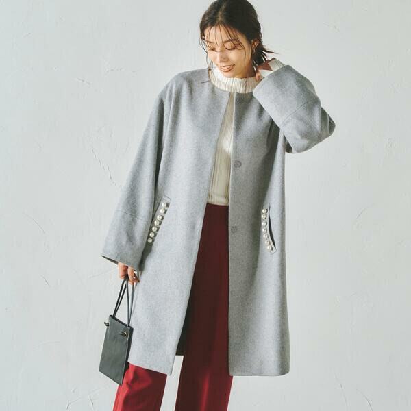 楽天市場】ポケットパール付きノーカラーコート／ドロワットロート