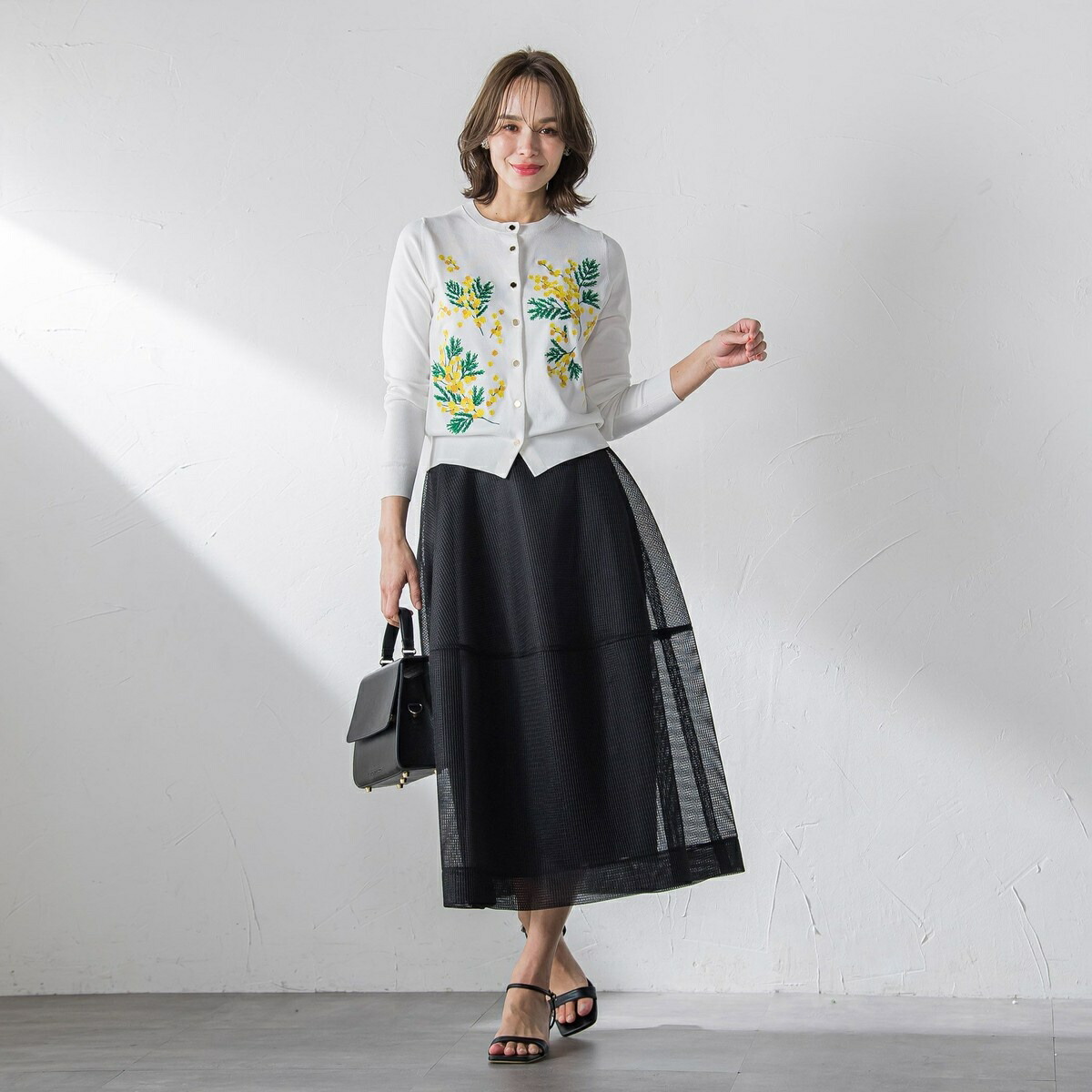 楽天市場】ミモザ刺繍カーディガン≪手洗い可能≫／ビアッジョブルー