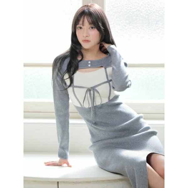 楽天市場】デコルテオープンバイカラーリボンニットワンピース／リップ