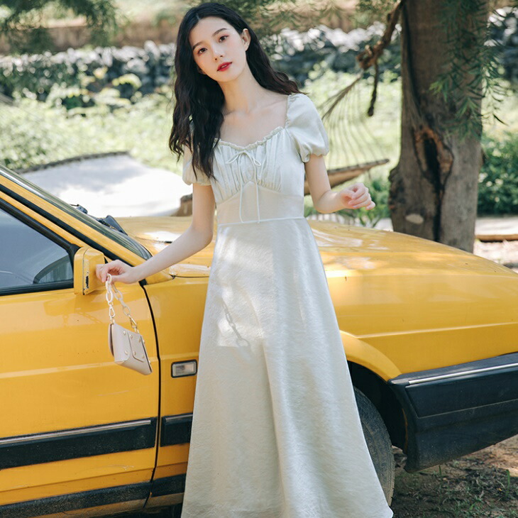 楽天市場】送料無料 パフスリーブ ドレスワンピ スクエアネック お姫様