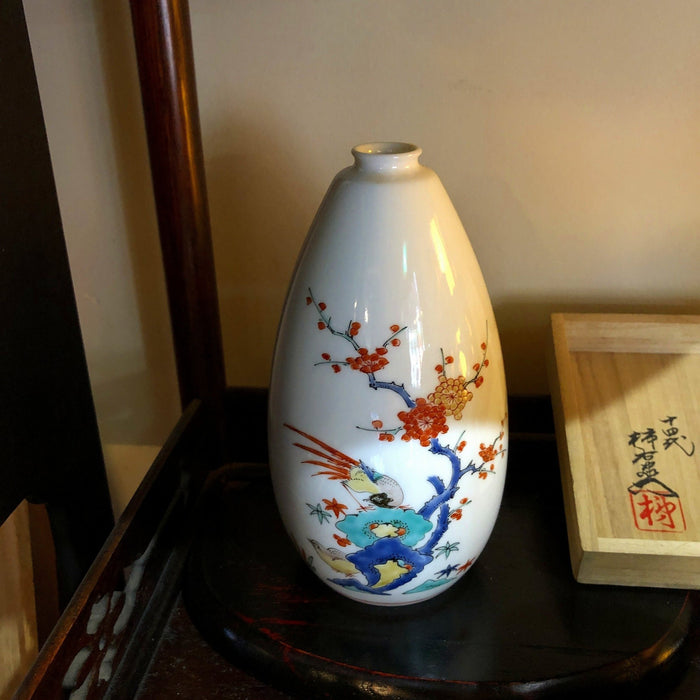 15代柿右衛門窯窯物 錦手 錦梅鳥文一輪生(木箱なし)【限定1】 — 佐賀