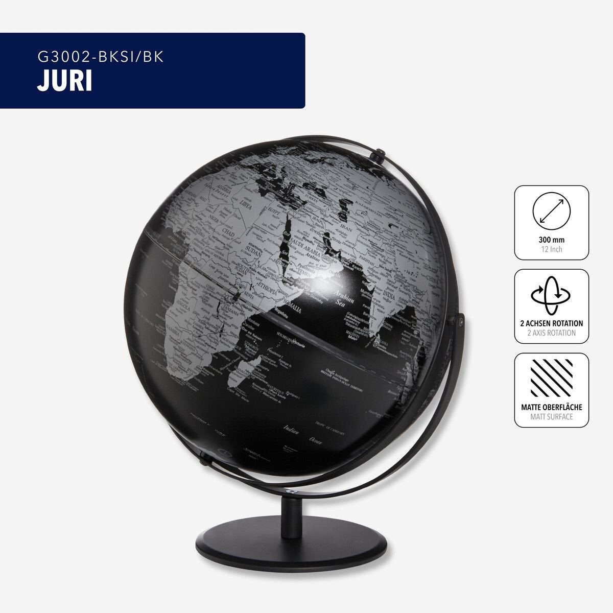 Troika JURI 12-In Dual-Axis Desk Globe – Metal Base & Topographic
