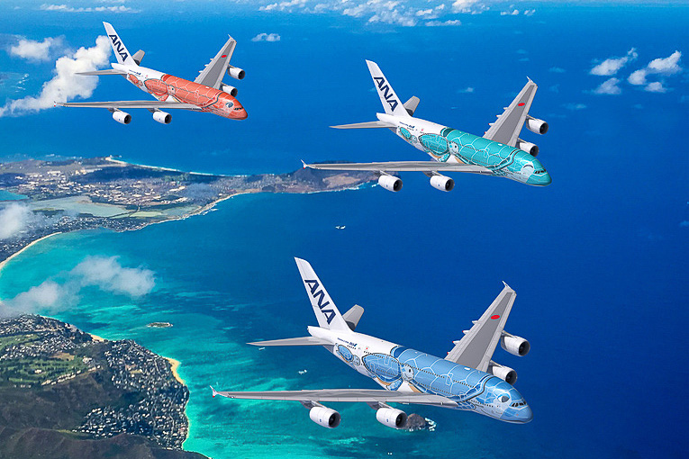 ANAのエアバス A380型機「FLYING HONU」のペイント開始。ANA公式