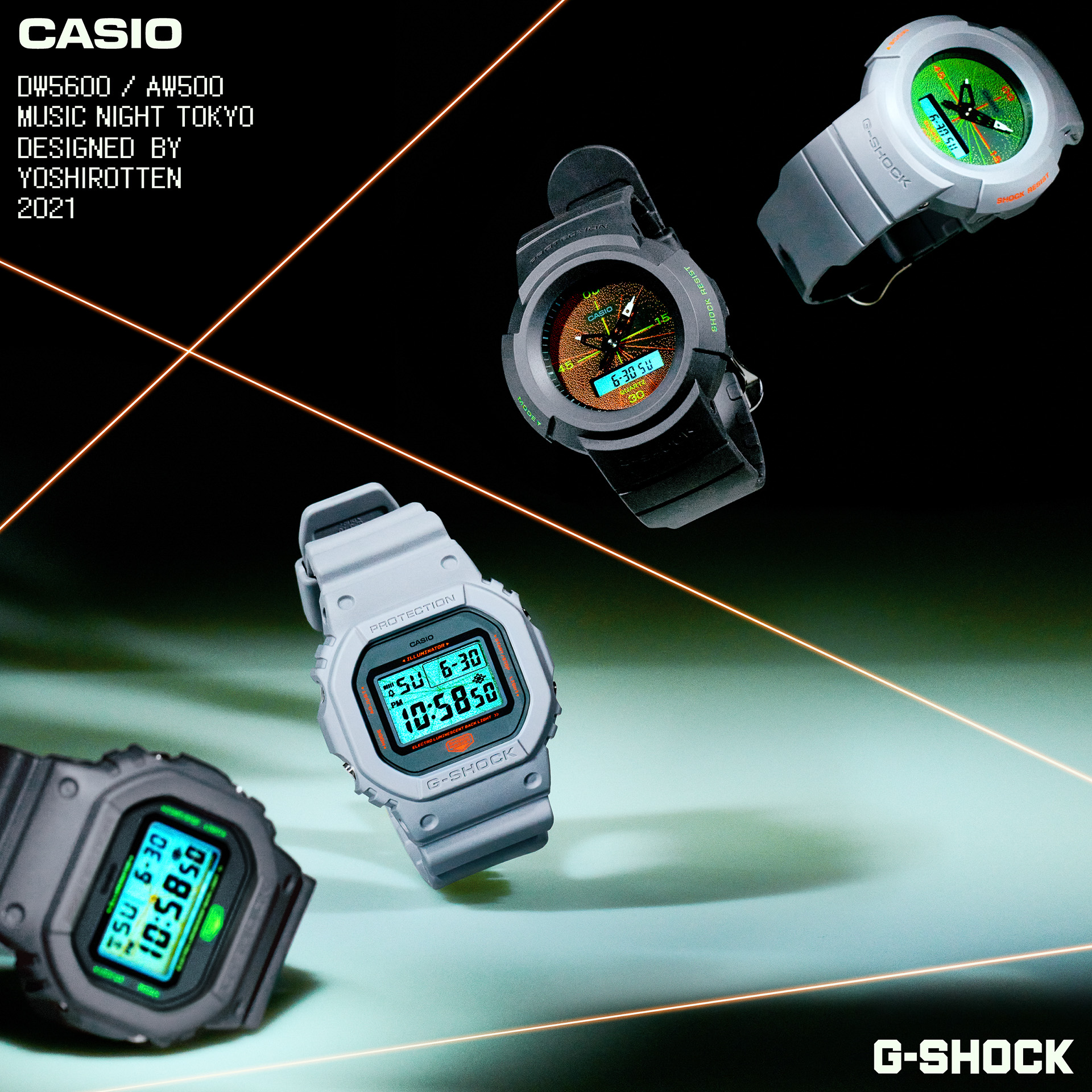 G-SHOCK、夜の東京と音楽がテーマのスクエアモデル・デジアナモデル