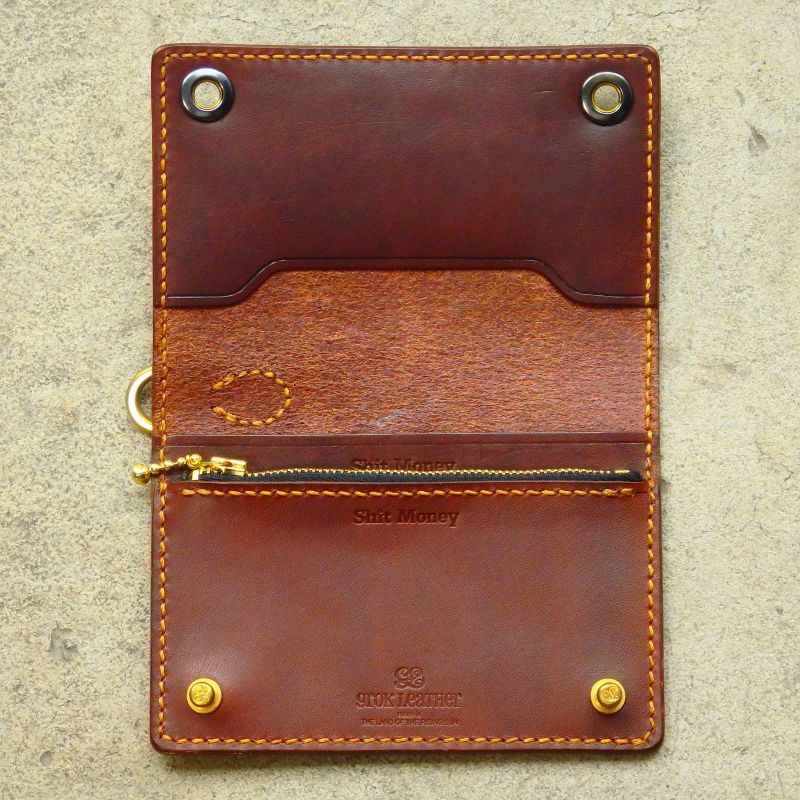 GROK LEATHER (GL BIKER WALLET MID - PLAIN) COLOR：BROWN - TRAMPS