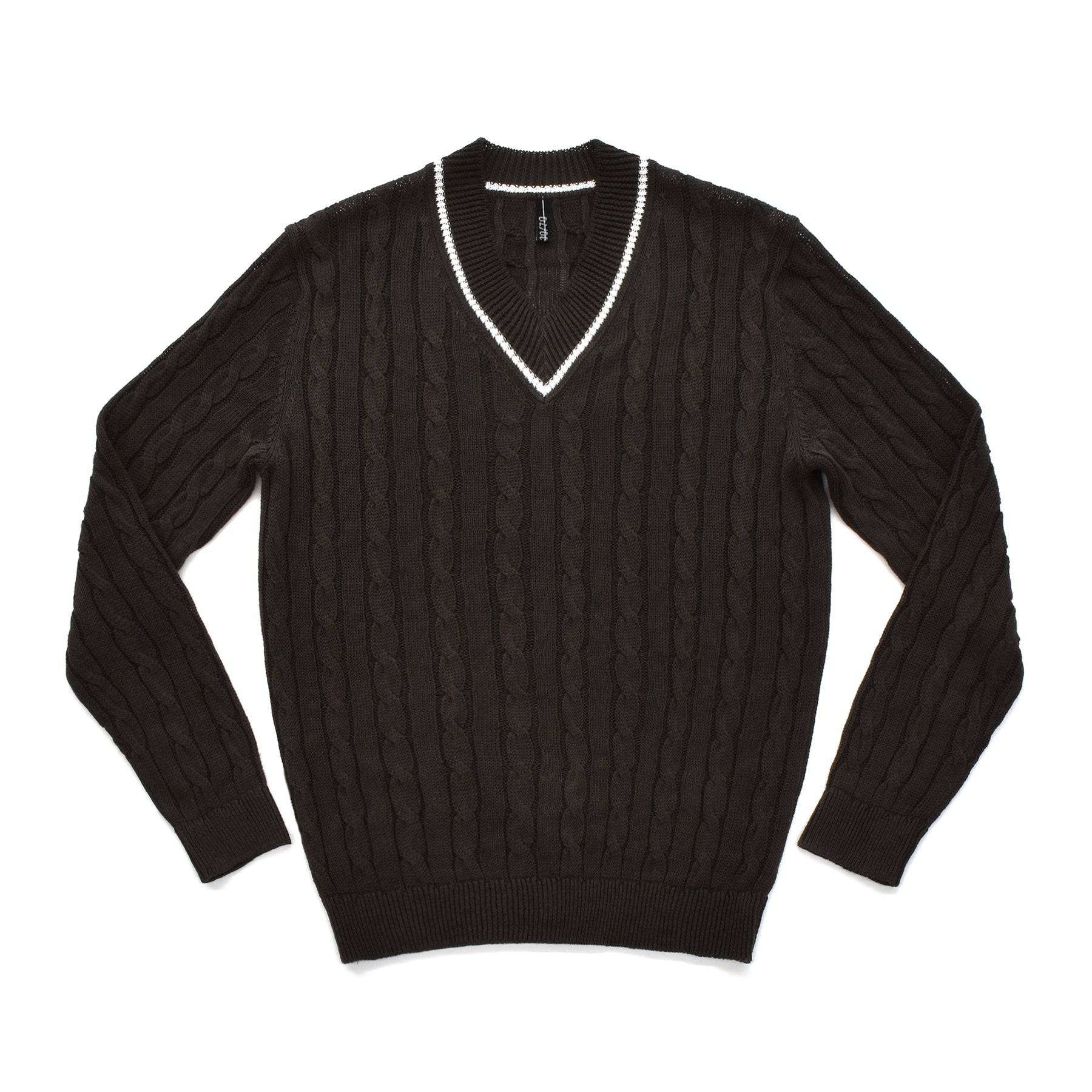 30/70 trenta settanta | sporta：ケーブル編みVネックプルオーバー