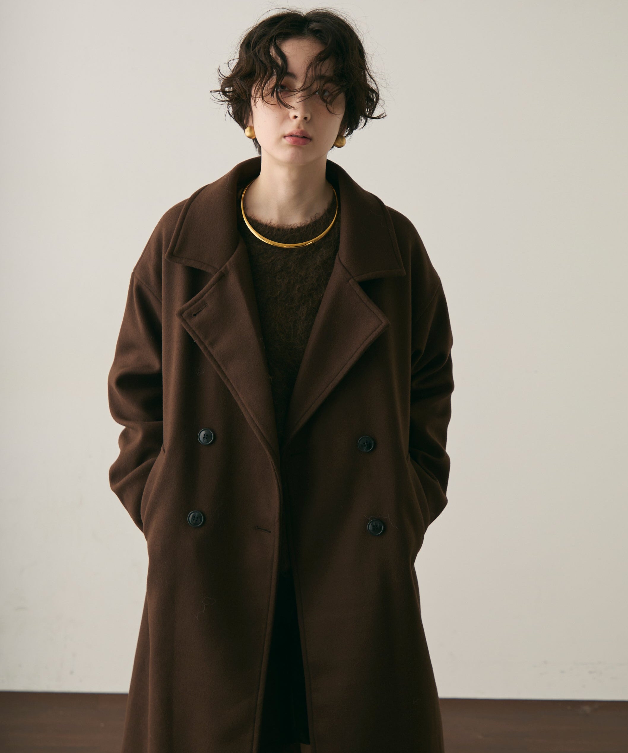 フェイクウールダブルロングコート | Trish