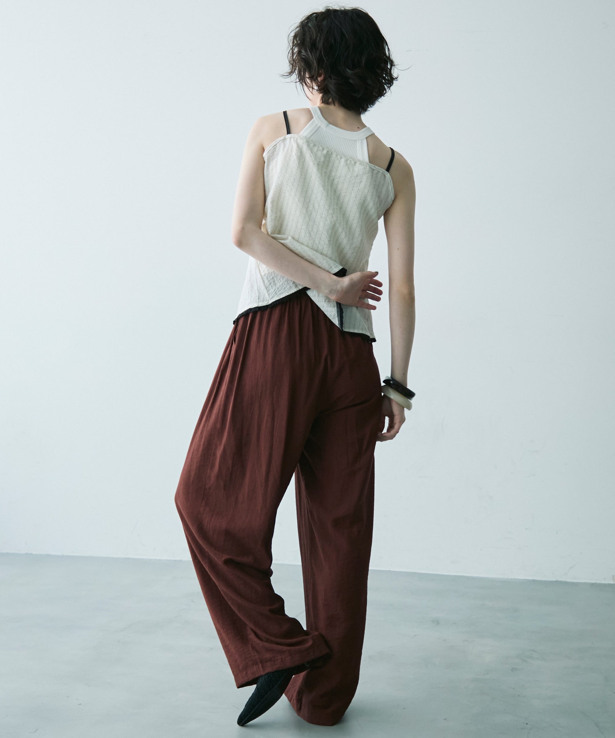 2WAYストライプギャザーリボンキャミソール | Trish