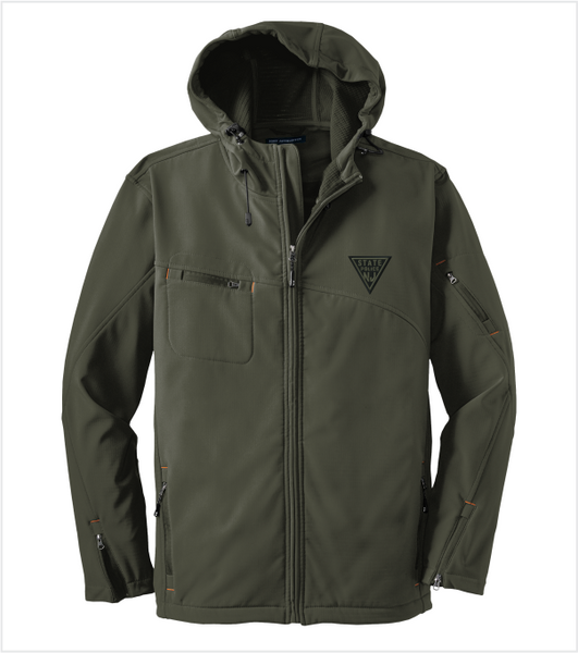 Olive Drab TEXTURED HOODED SOFTSHELL Jacket with Embroidered Logo