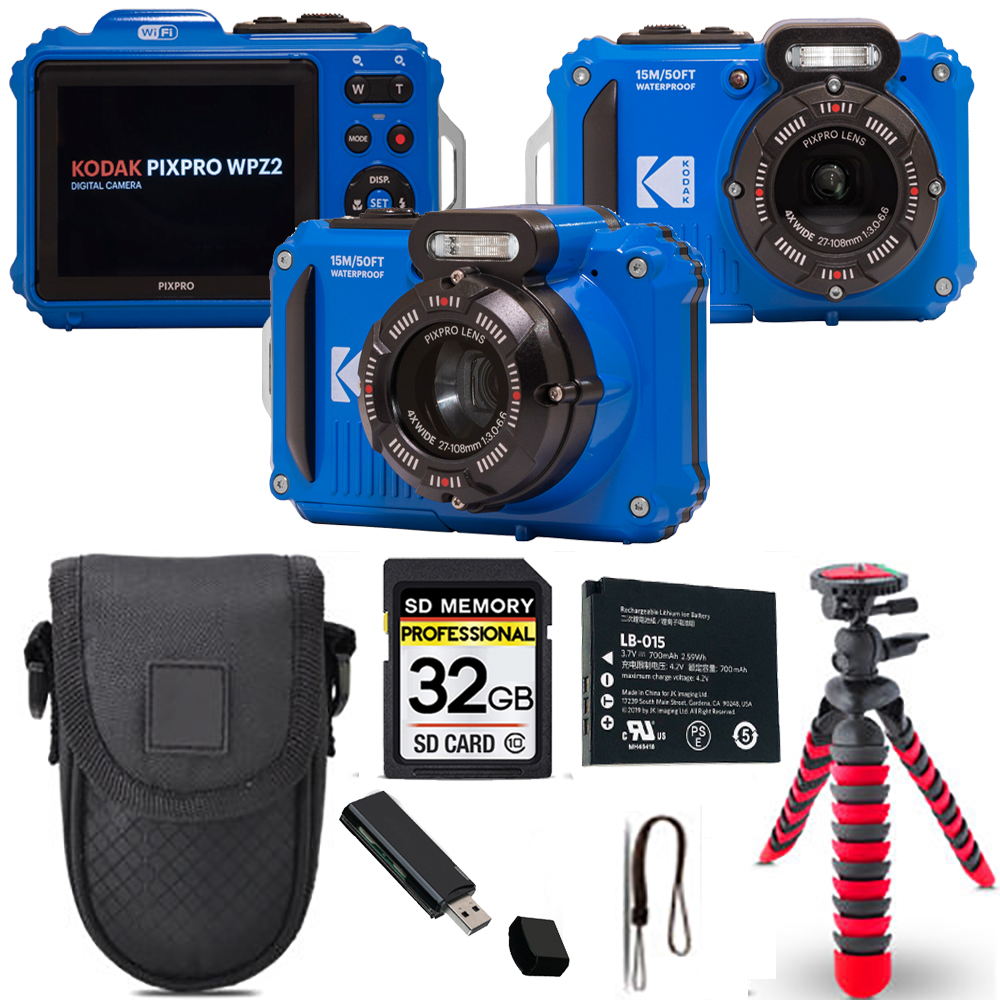 Kodak PIXPRO WPZ2 Digital Camera (Blue) + Spider Tripod + Case