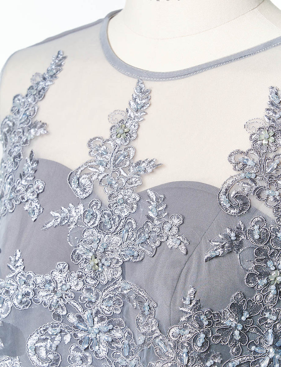 結婚式 母親ドレス グレーレース・マザーズドレス レース8分袖 MD0229