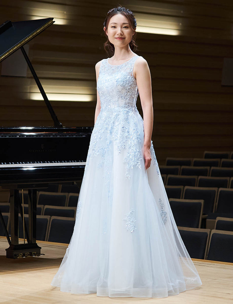 パステルブルー ロングドレス ペールブルー ビジュレース 演奏会